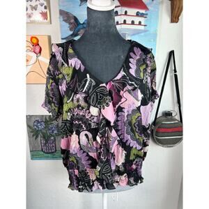 Y2K Dark Feminine- Ruffles Fairy- Purple Black green Floral Medium Sunny Leigh
